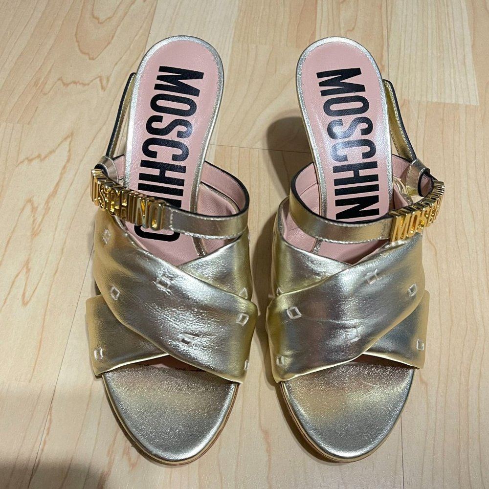 Moschino Metallic Leather Stiletto Mule Sandal 8 Sz